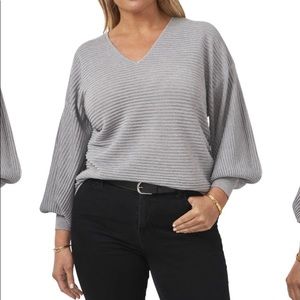1.state charcoal long ribbed balloon sleeve cotton blend sweater